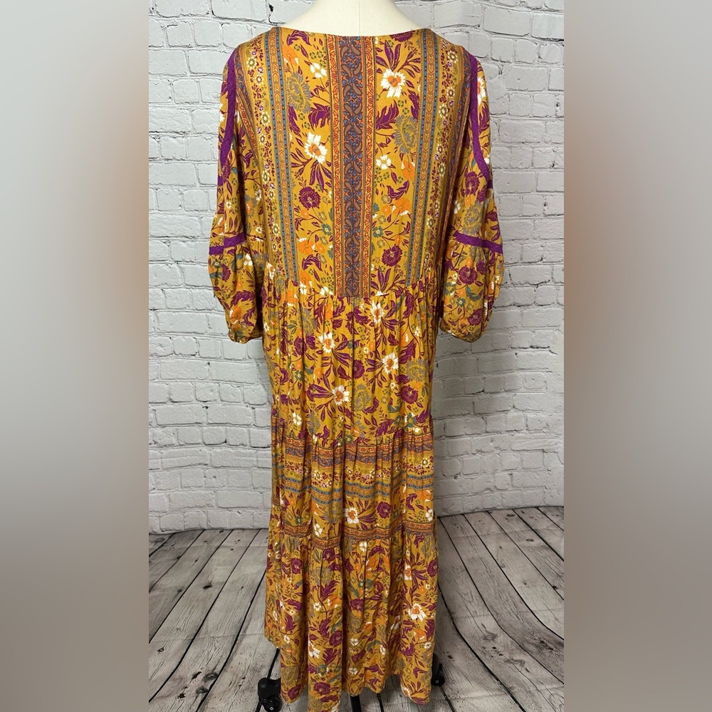 Entro Floral Lace Trim Midi Dress bold & Multi- Colored Size L Large - Picture 2 of 8